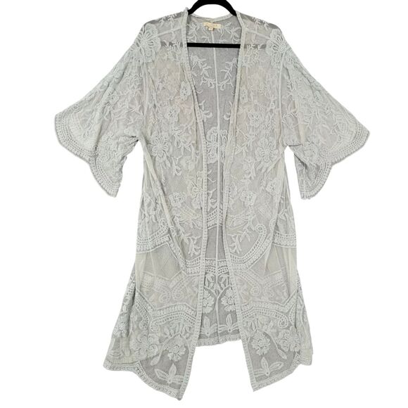 POLAGRAM Green Sheer Lace Kimono Fairy Romantic Feminine Dainty Flowy ONE SIZE - Picture 1 of 9